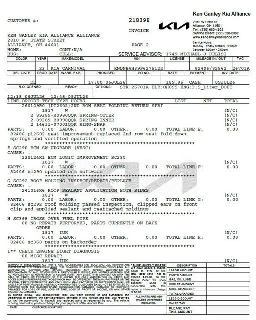 2023 Kia Carnival LX Seat Package