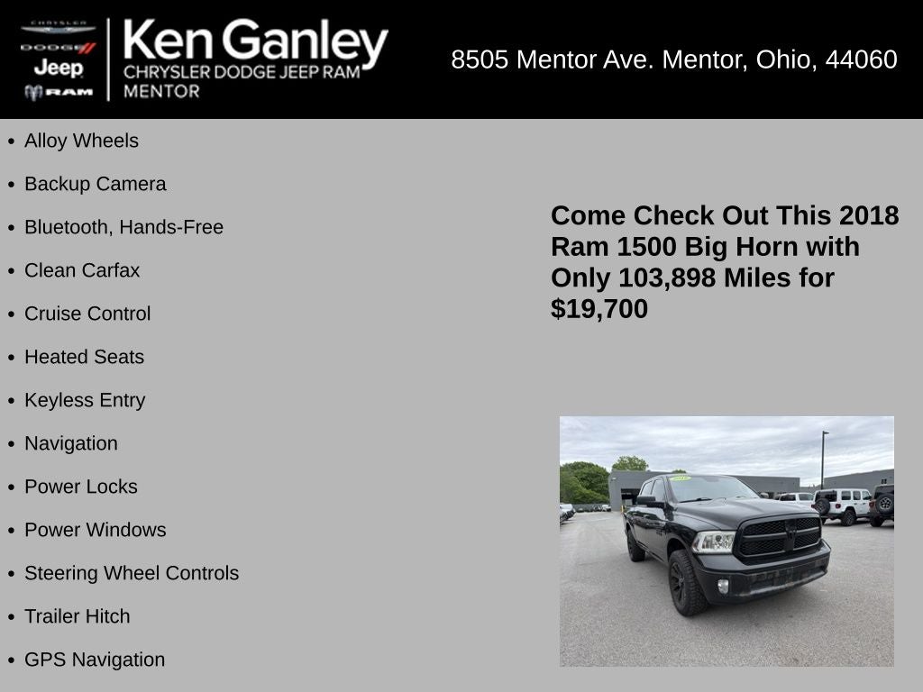2018 RAM 1500 Big Horn Crew Cab 4x4 5'7' Box