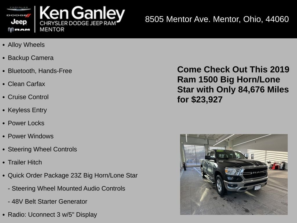 2019 RAM 1500 Big Horn/Lone Star Quad Cab 4x4 6'4' Box