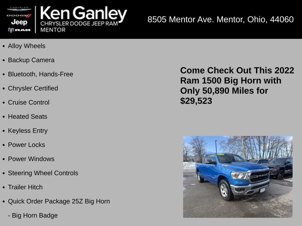 2022 RAM 1500 Big Horn Quad Cab 4x4 6'4' Box