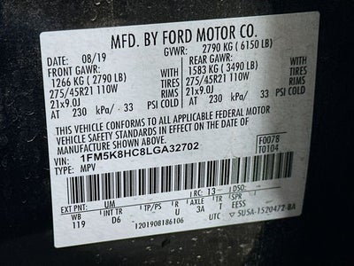 2020 Ford Explorer Platinum w/ DRIVER MEMORY