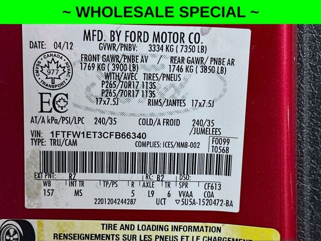 2012 Ford F-150 XLT WHOLESALE SPECIAL!!!