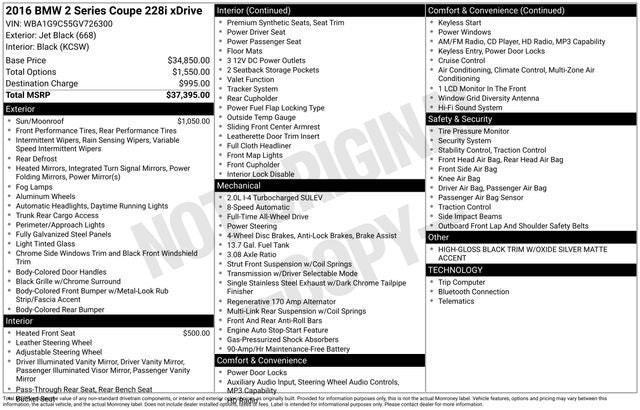2016 BMW 2 Series 228i xDrive AWD w/ ONLY 55K MILES