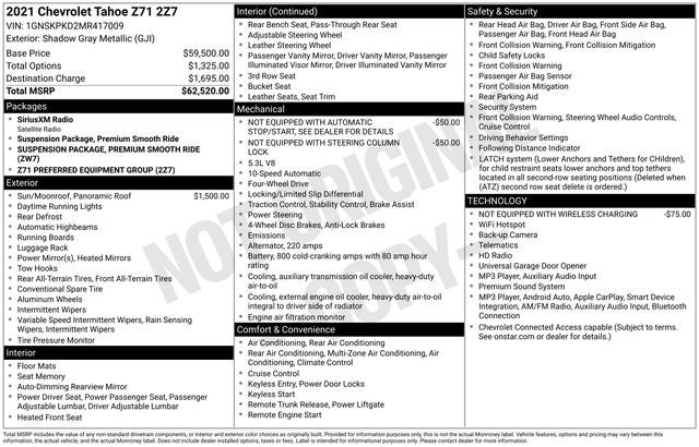 2021 Chevrolet Tahoe Z71 4WD W/PANO ROOF