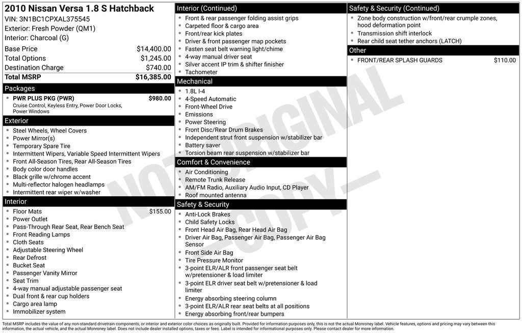 2010 Nissan Versa 1.8 S