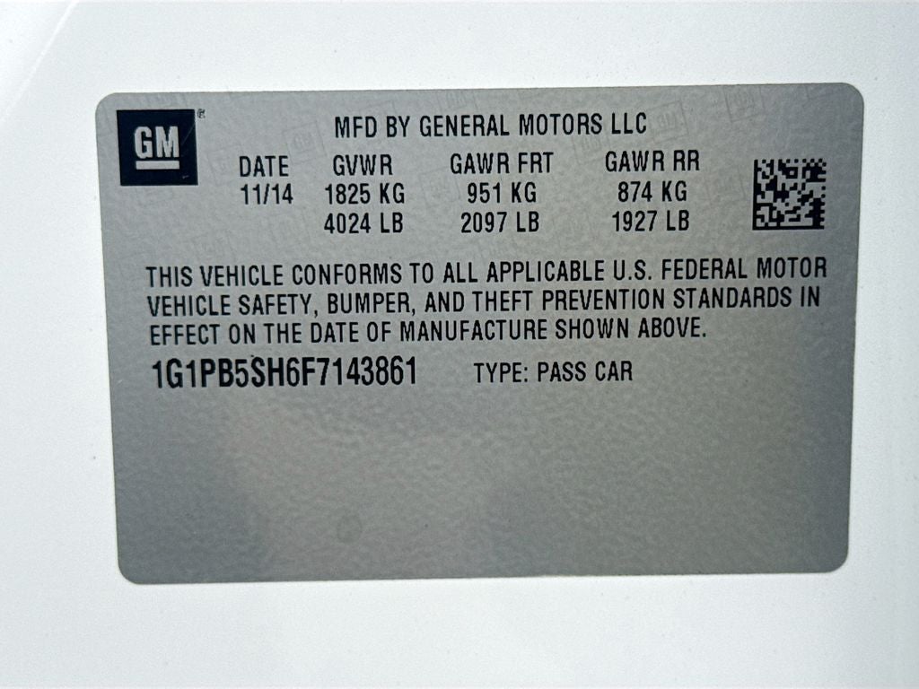 2015 Chevrolet Cruze LS 6 SPEED MANUAL