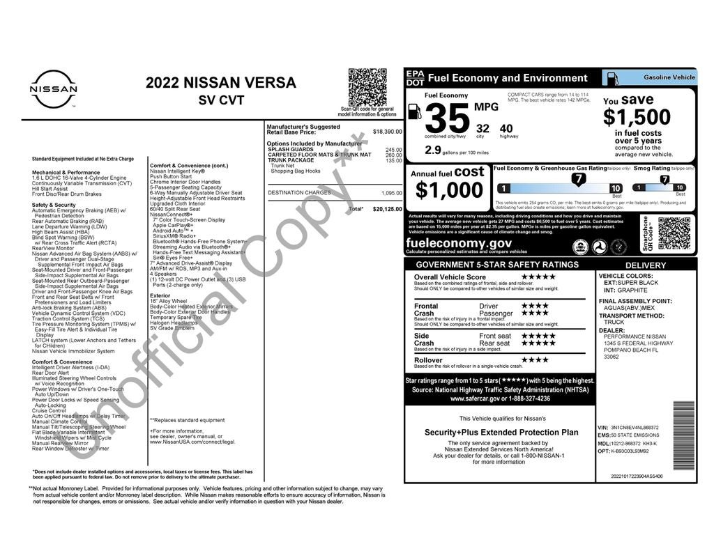 2022 Nissan Versa 1.6 SV
