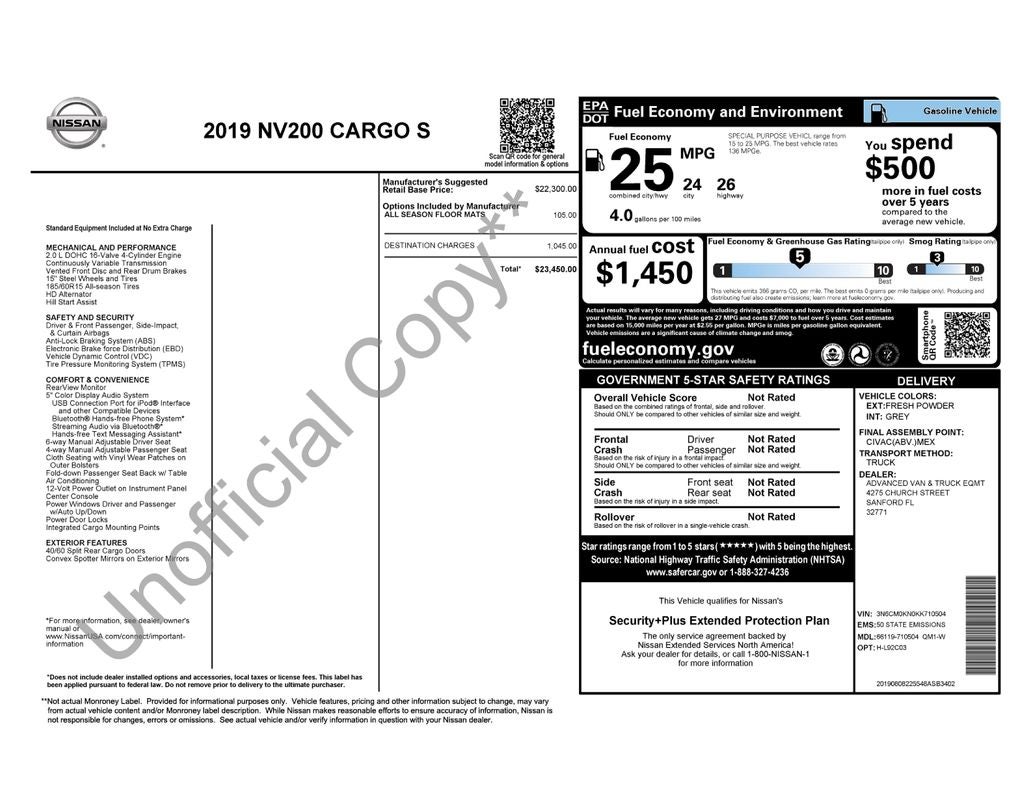 2019 Nissan NV200 S