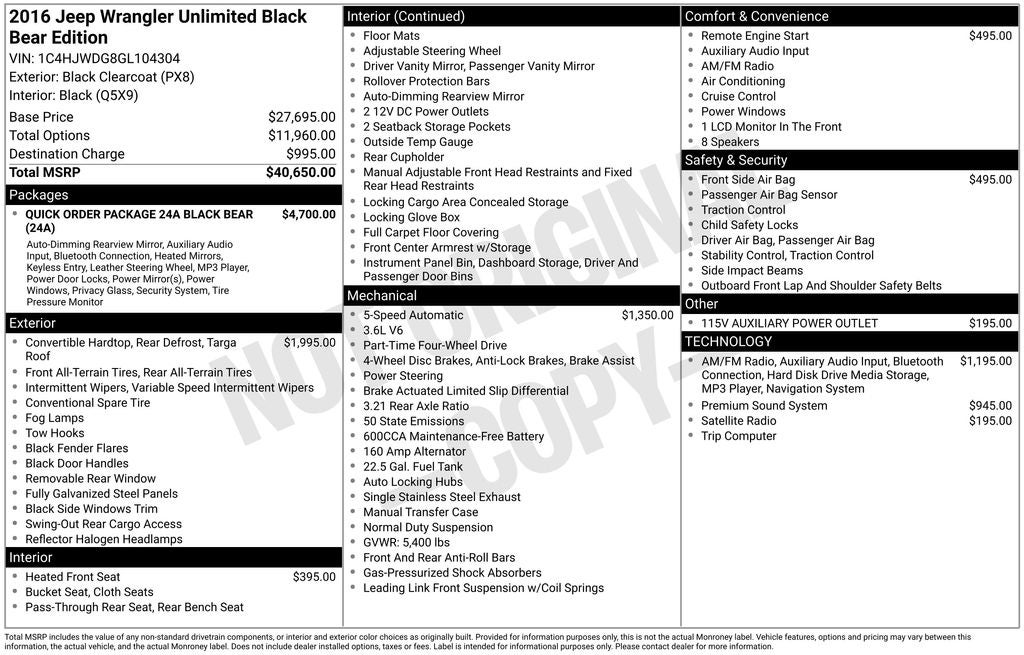 2016 Jeep Wrangler Unlimited Sport S Black Bear Edition