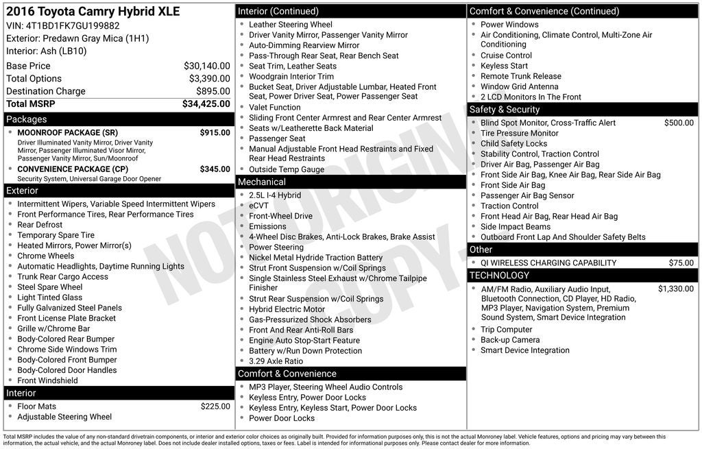 2016 Toyota Camry Hybrid Base