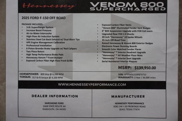 2025 Ford F-150 Lariat Hennessey Venom 800